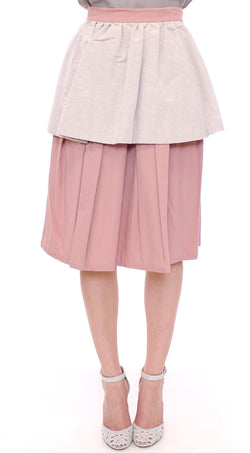 Elegant Pleated Knee-length Skirt in Pink and Gray Comeforbreakfast