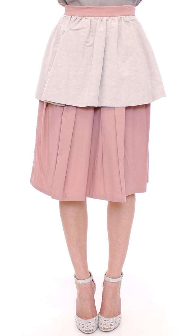 Elegant Pleated Knee-length Skirt in Pink and Gray Comeforbreakfast