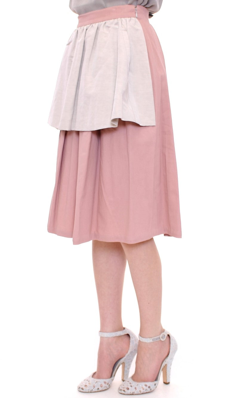 Elegant Pleated Knee-length Skirt in Pink and Gray Comeforbreakfast