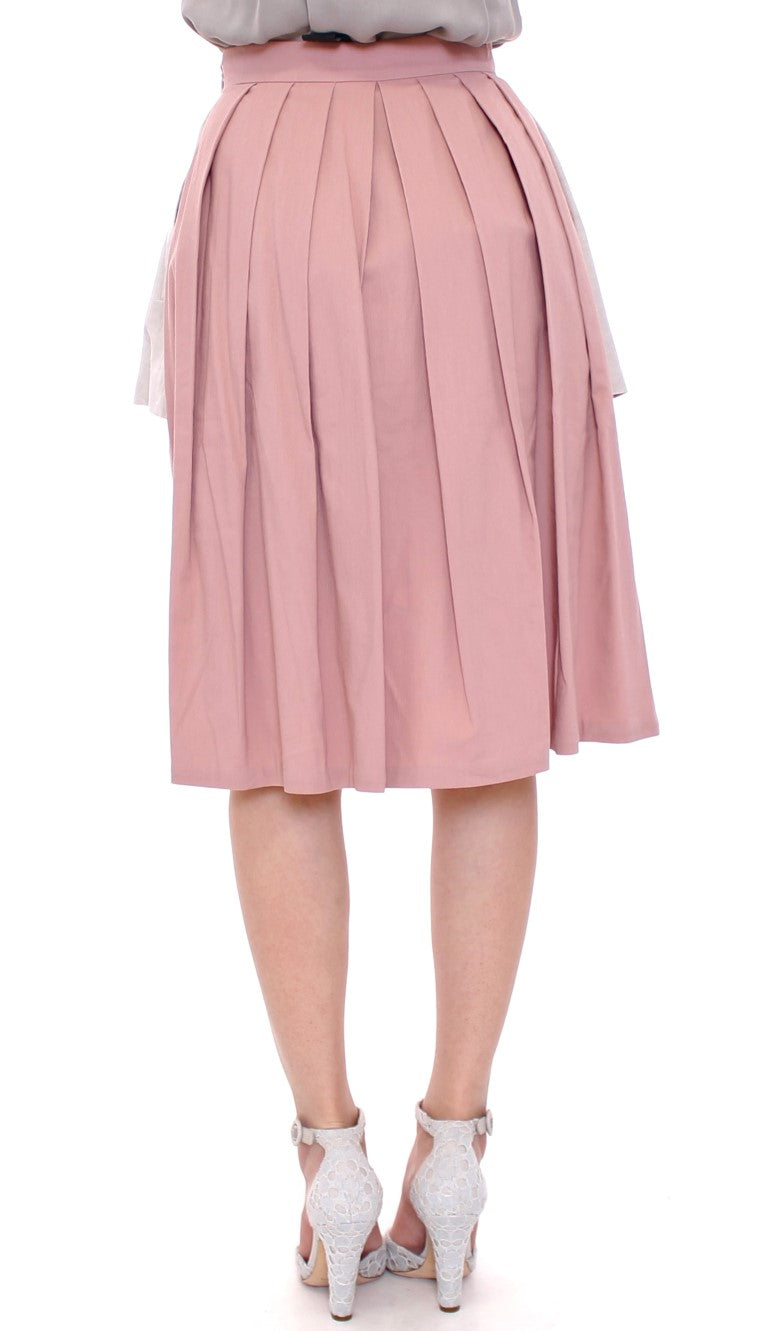 Elegant Pleated Knee-length Skirt in Pink and Gray Comeforbreakfast