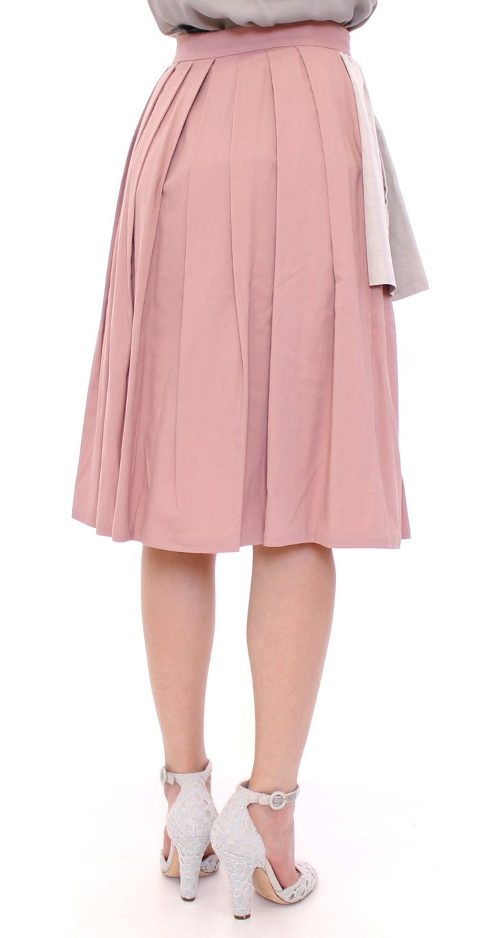 Elegant Pleated Knee-length Skirt in Pink and Gray Comeforbreakfast