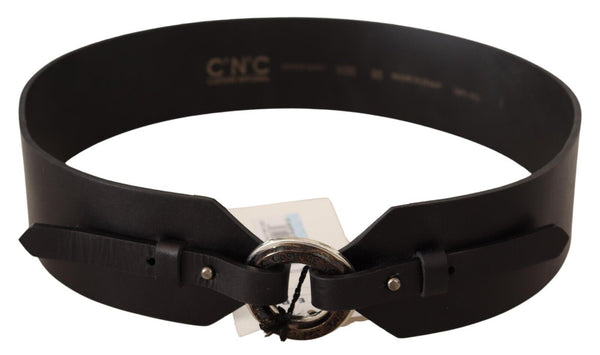 Chic Leather Fashion Belt with Silver-Tone Buckle Costume National