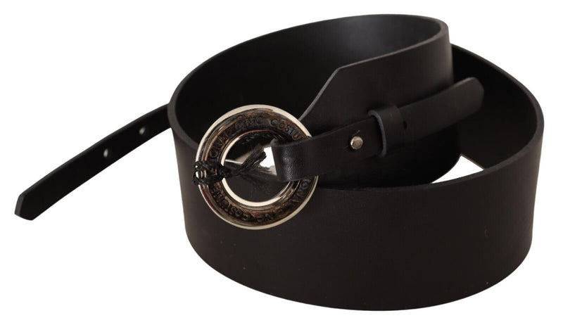 Chic Leather Fashion Belt with Silver-Tone Buckle Costume National