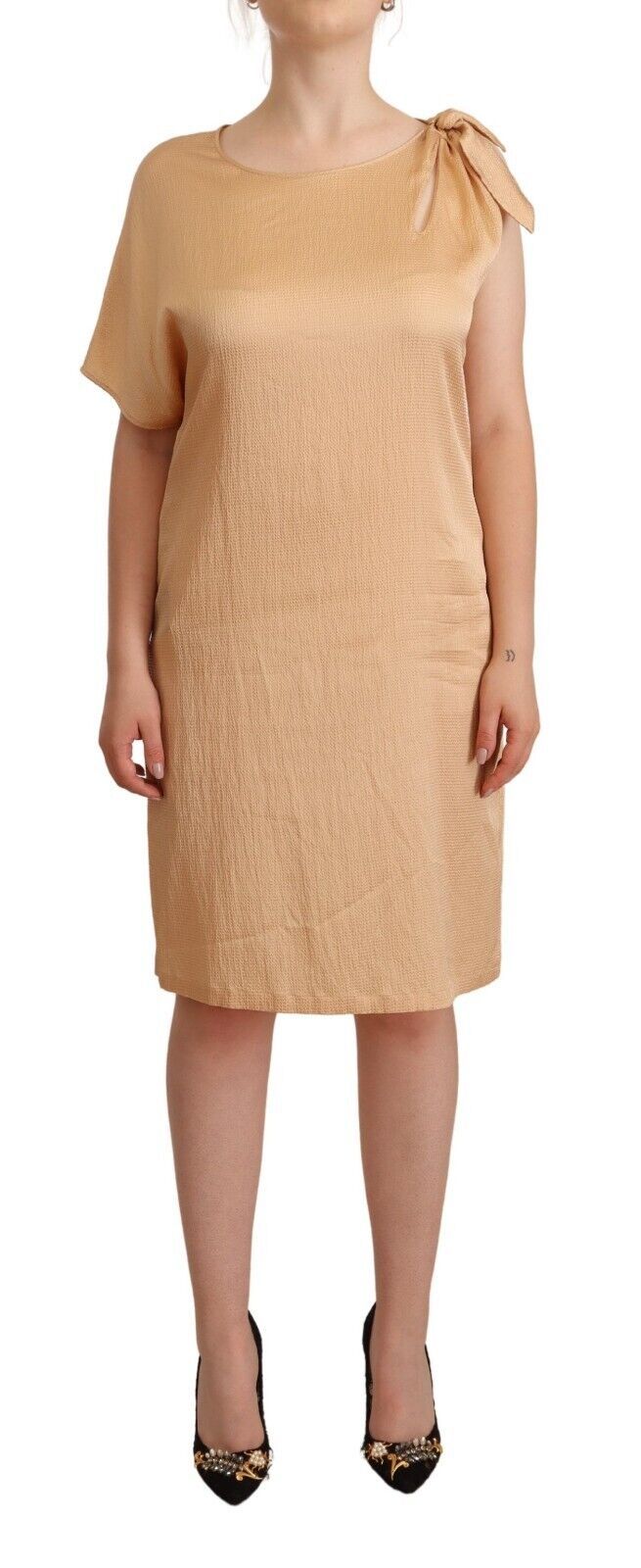 Elegant One-Sleeve Beige Shift Dress Moschino