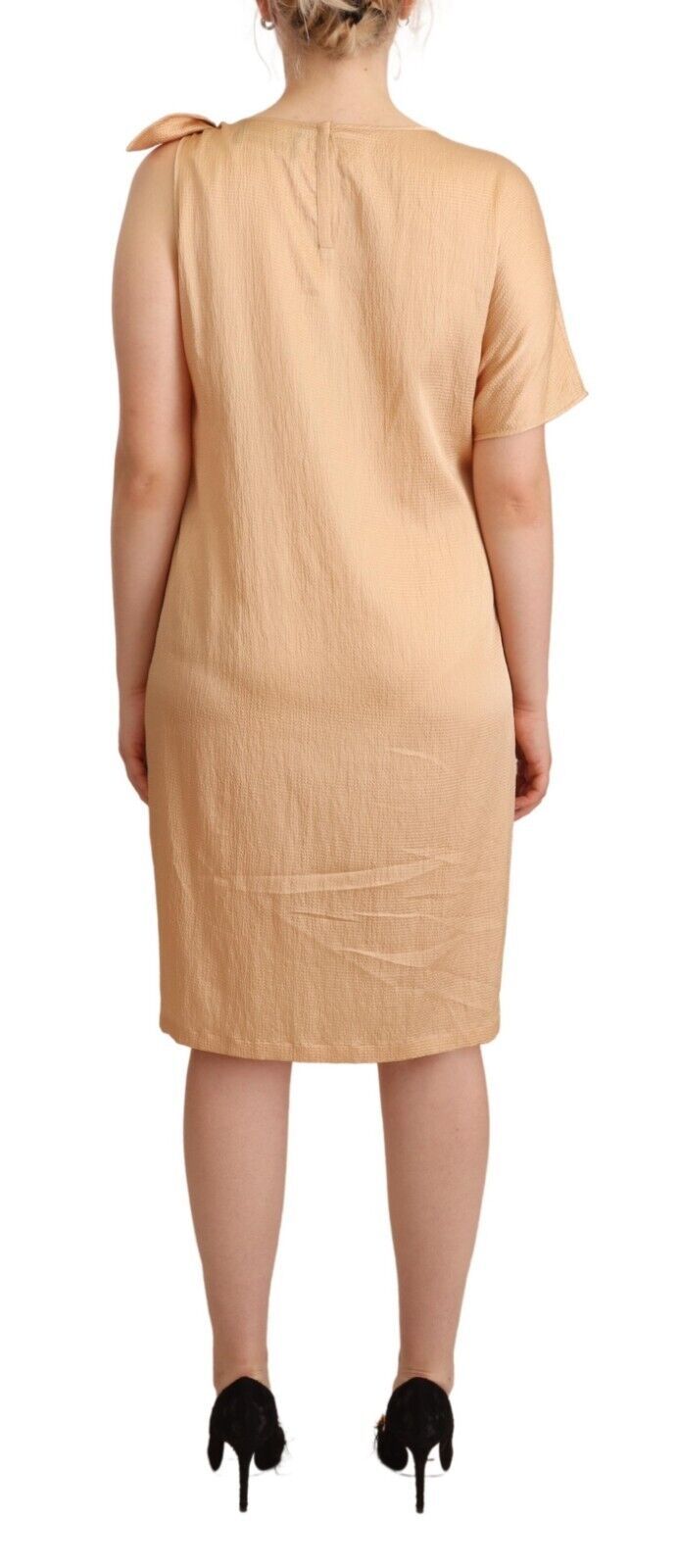 Elegant One-Sleeve Beige Shift Dress Moschino