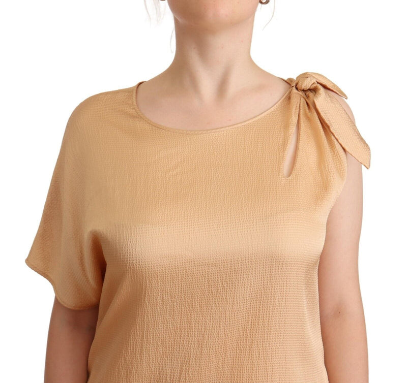 Elegant One-Sleeve Beige Shift Dress Moschino