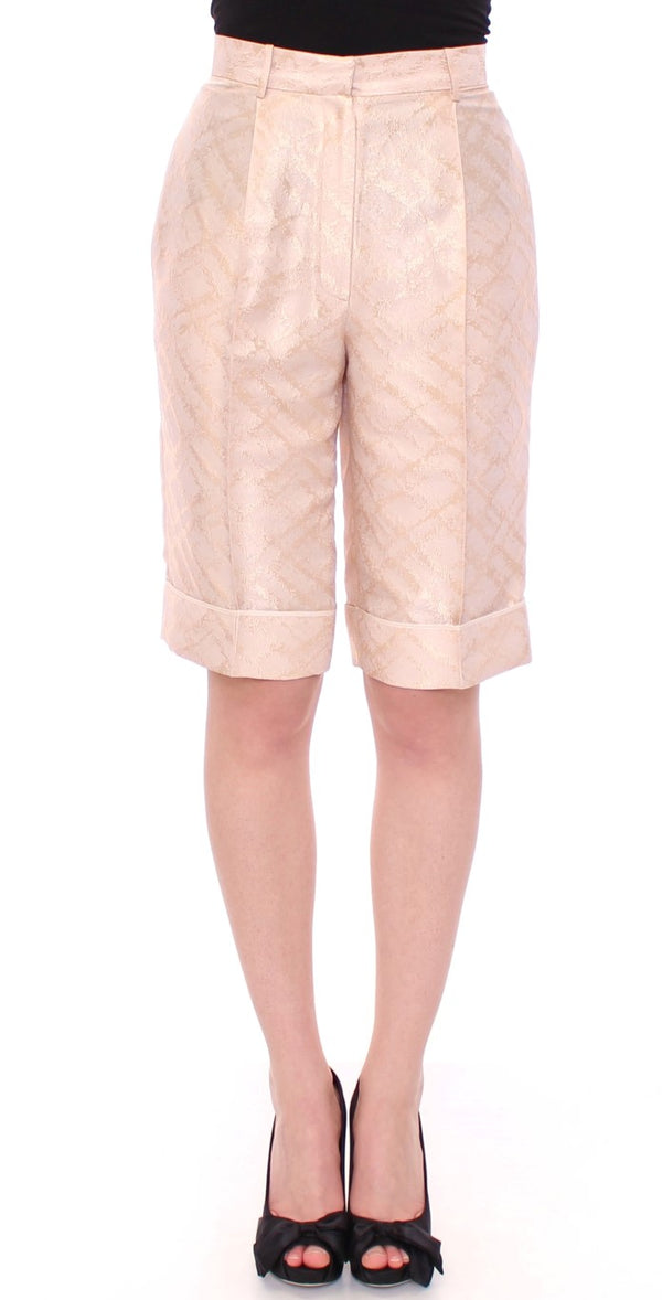 Exclusive Beige Brocade Above Knee Shorts Zeyneptosun