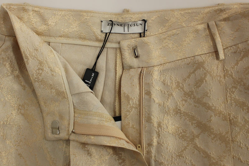 Exclusive Beige Brocade Above Knee Shorts Zeyneptosun