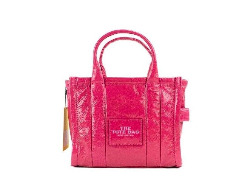 The Shiny Crinkle Mini Tote Magenta Leather Crossbody Handbag Purse Marc Jacobs