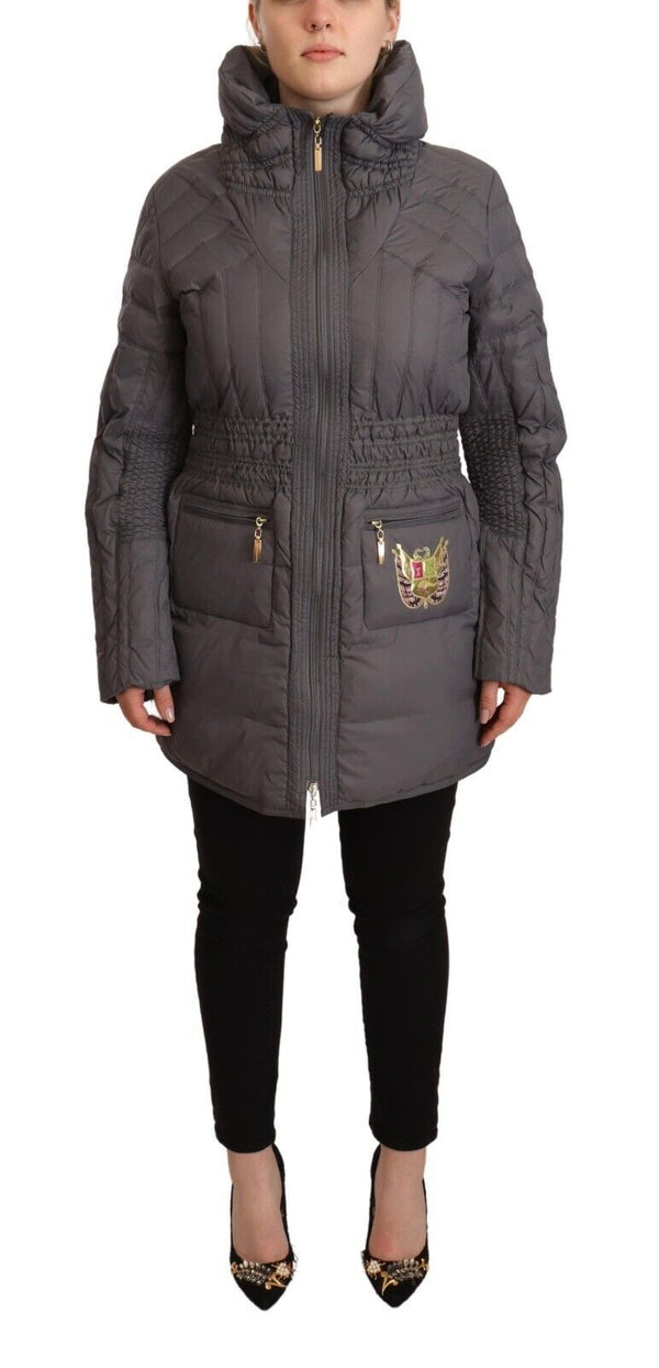 Elegant Quilted Long Jacket with Logo Patch Roccobarocco