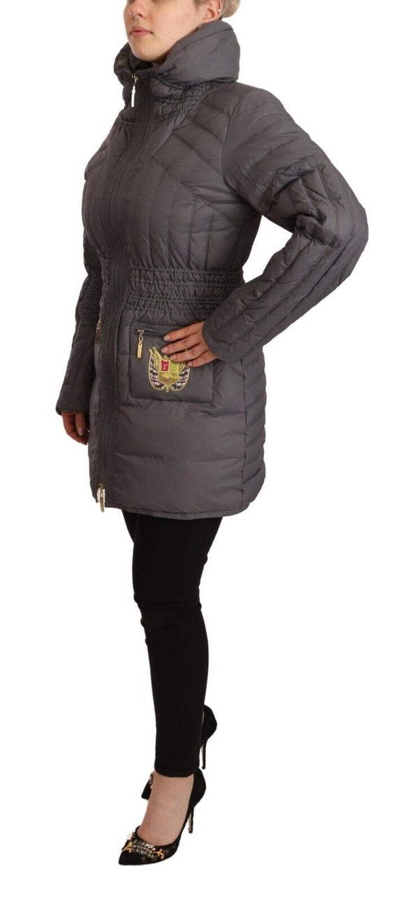 Elegant Quilted Long Jacket with Logo Patch Roccobarocco