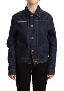 Elegant Dark Blue Denim Jacket Master Coat