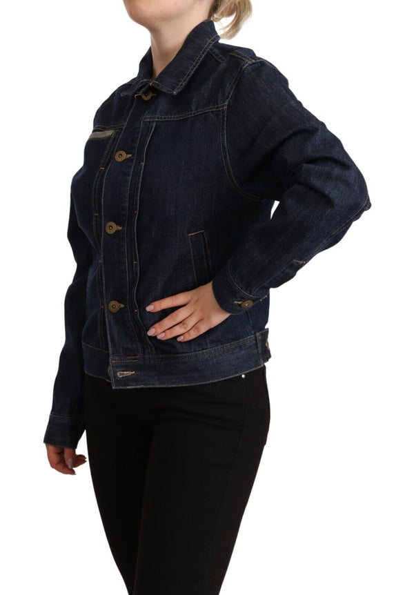 Elegant Dark Blue Denim Jacket Master Coat