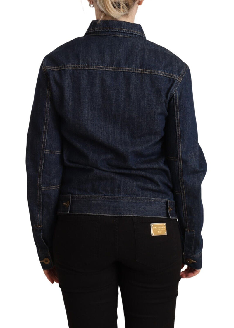 Elegant Dark Blue Denim Jacket Master Coat