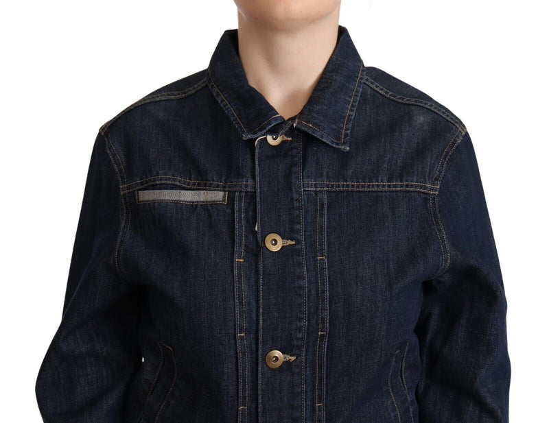 Elegant Dark Blue Denim Jacket Master Coat