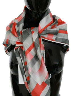 Elegant Silk Checkered Scarf in Gray and Red Costume National