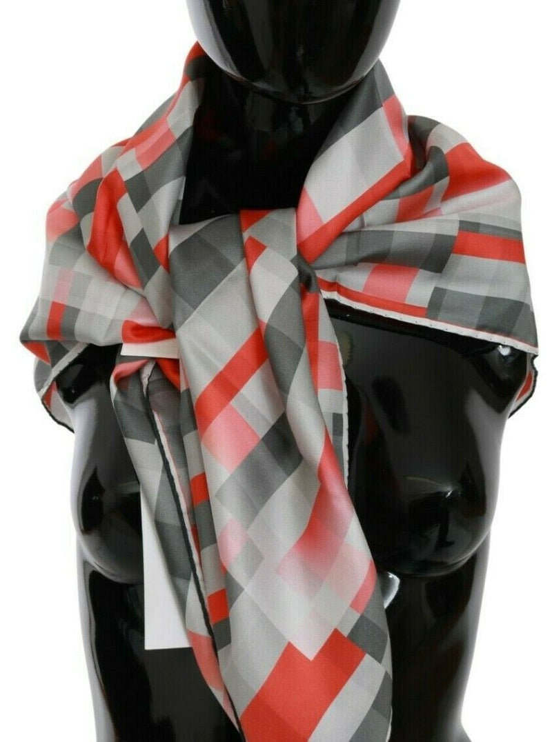 Elegant Silk Checkered Scarf in Gray and Red Costume National