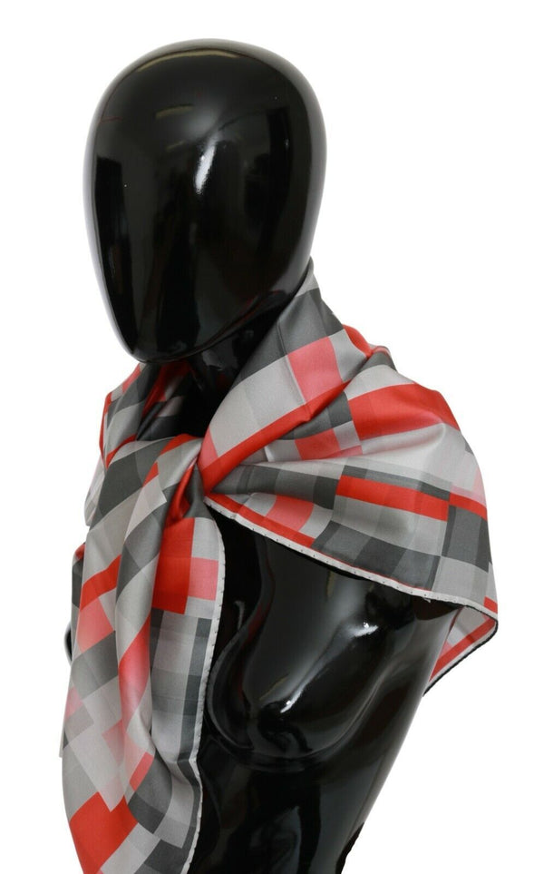 Elegant Silk Checkered Scarf in Gray and Red Costume National