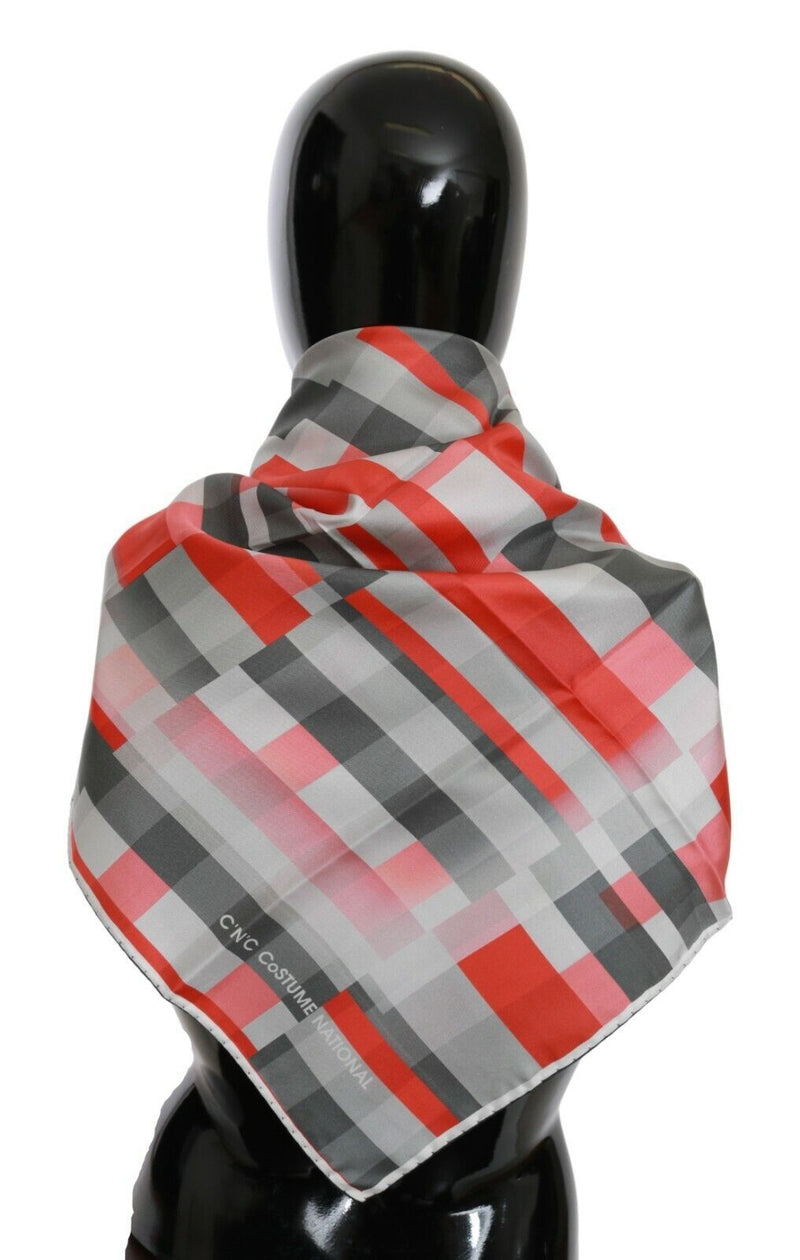 Elegant Silk Checkered Scarf in Gray and Red Costume National