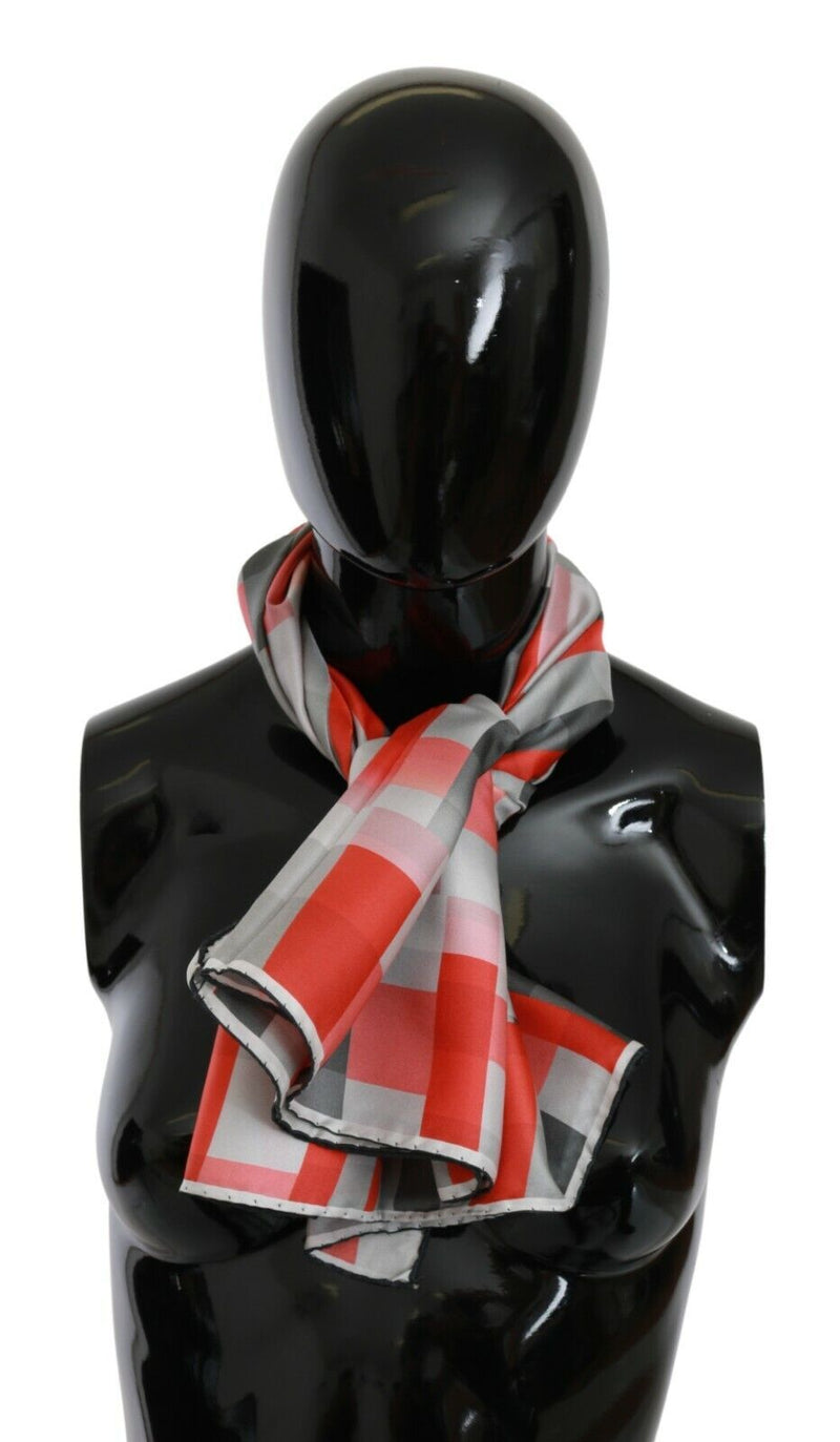 Elegant Silk Checkered Scarf in Gray and Red Costume National