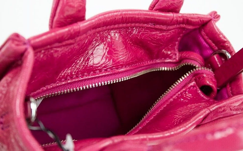 The Shiny Crinkle Micro Tote Magenta Leather Crossbody Bag Handbag Marc Jacobs