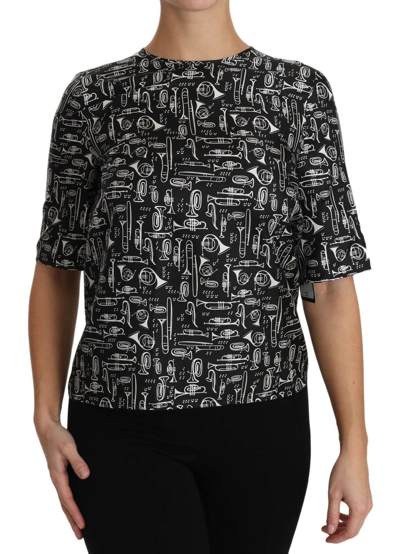 Exquisite Trumpet Print Silk Blouse Dolce & Gabbana