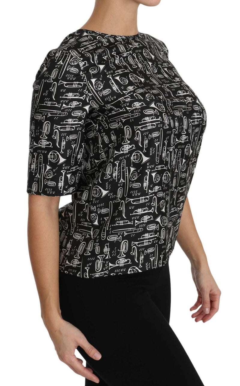 Exquisite Trumpet Print Silk Blouse Dolce & Gabbana