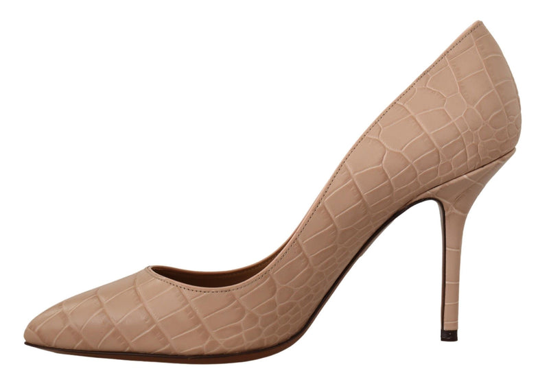 Elegant Nude Leather Kitten Heels Pumps Dolce & Gabbana