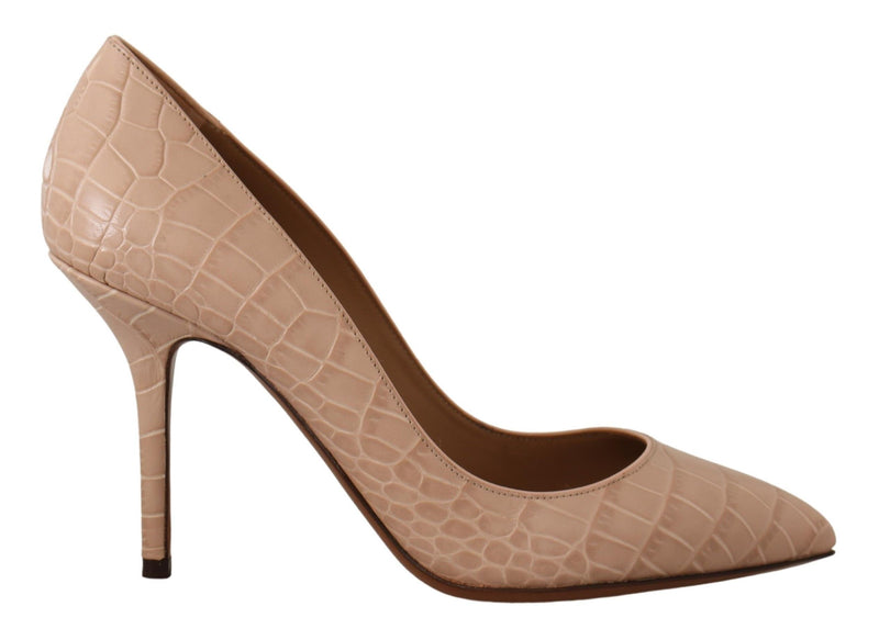 Elegant Nude Leather Kitten Heels Pumps Dolce & Gabbana