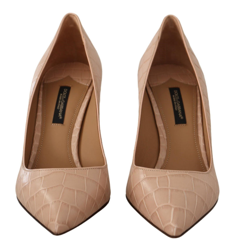 Elegant Nude Leather Kitten Heels Pumps Dolce & Gabbana