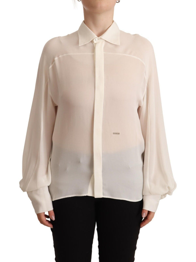 Elegant Off White Silk Long Sleeve Blouse Dsquared²