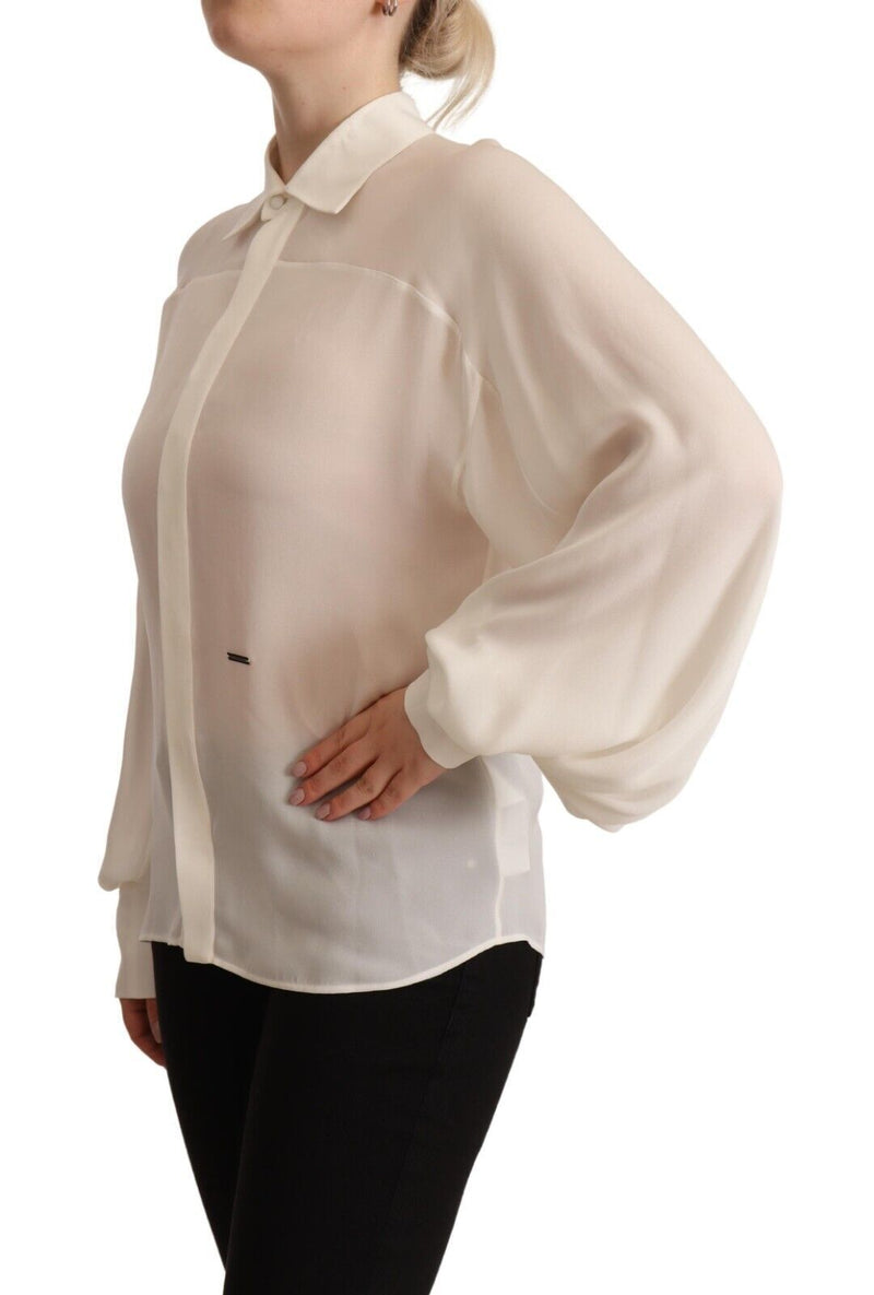 Elegant Off White Silk Long Sleeve Blouse Dsquared²