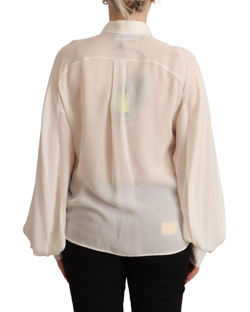 Elegant Off White Silk Long Sleeve Blouse Dsquared²