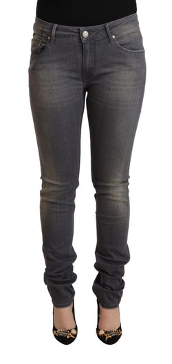 Elegant Dark Gray Skinny Jeans - Low Waist Zip Closure Acht