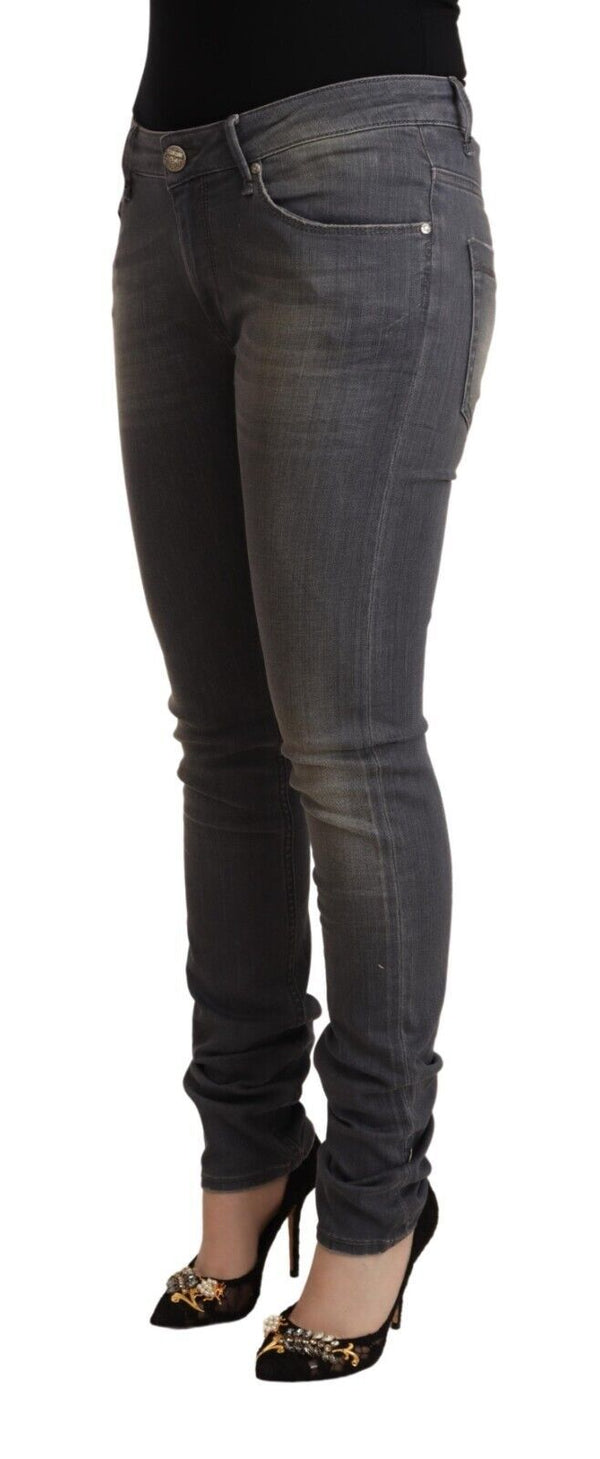 Elegant Dark Gray Skinny Jeans - Low Waist Zip Closure Acht