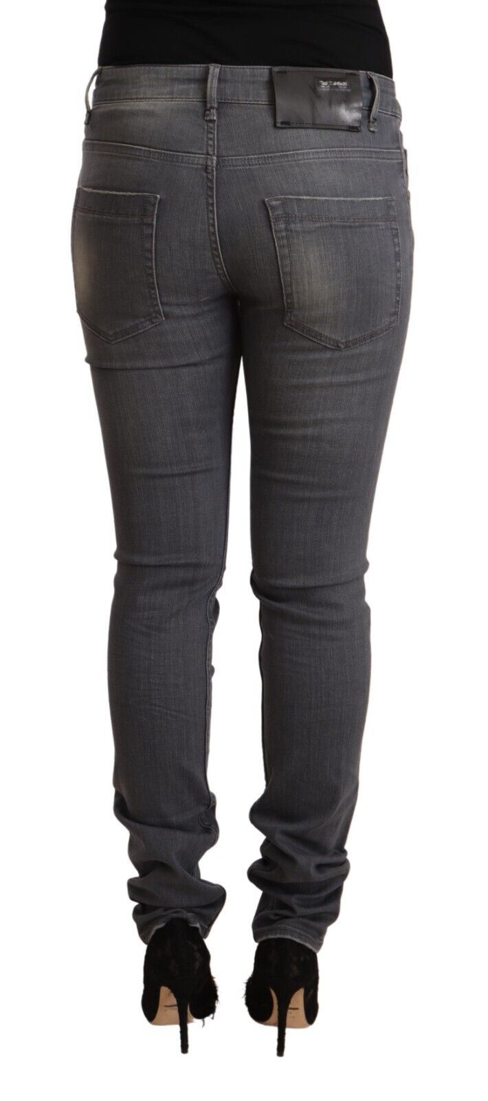 Elegant Dark Gray Skinny Jeans - Low Waist Zip Closure Acht