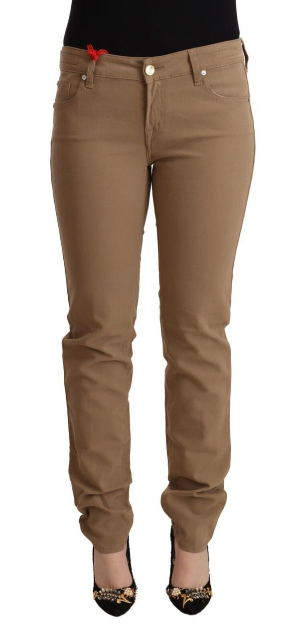 Elegant Brown Mid Waist Skinny Pants Jacob Cohen