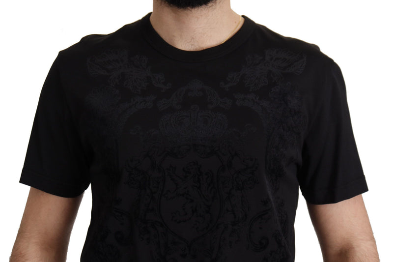 Elegant Black Baroque Crewneck Tee Dolce & Gabbana