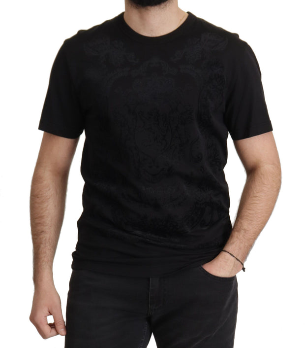 Elegant Black Baroque Crewneck Tee Dolce & Gabbana