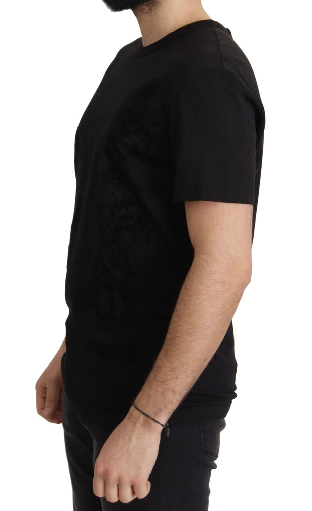 Elegant Black Baroque Crewneck Tee Dolce & Gabbana