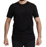 Elegant Black Baroque Crewneck Tee Dolce & Gabbana