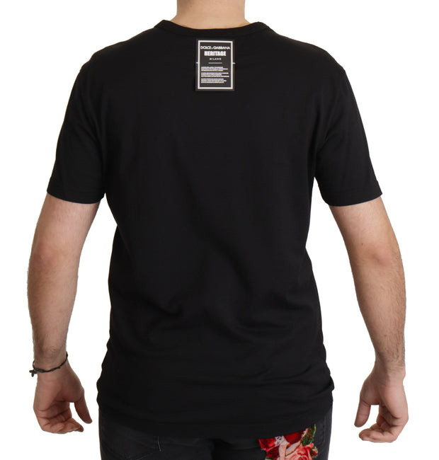 Elegant Black Baroque Crewneck Tee Dolce & Gabbana