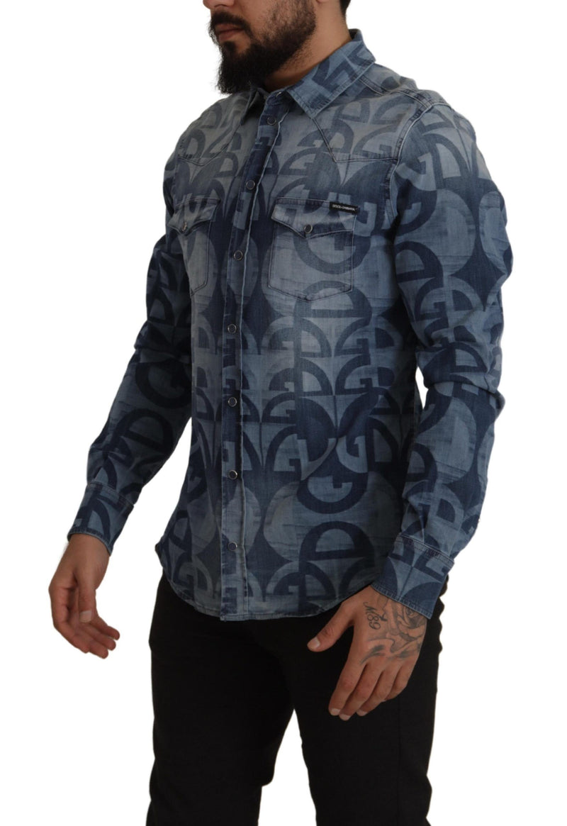 Elegant Slim Fit Casual Blue Men's Shirt Dolce & Gabbana