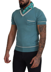 Elegant Silk Polo Tee with Boat Collar Print Dolce & Gabbana