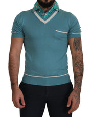 Elegant Silk Polo Tee with Boat Collar Print Dolce & Gabbana