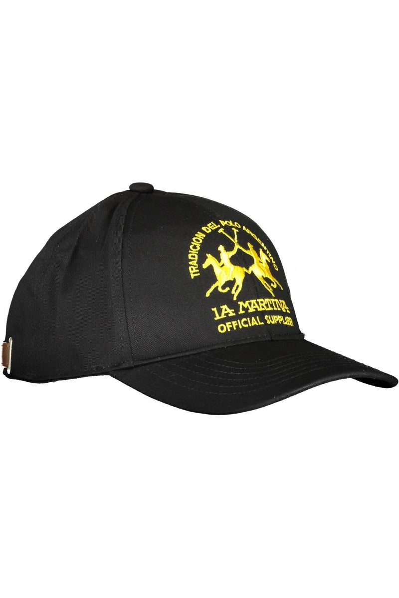 Black Cotton Men Cap La Martina