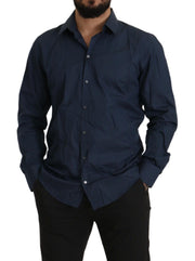 Elegant Slim Fit Blue Martini Dress Shirt Dolce & Gabbana