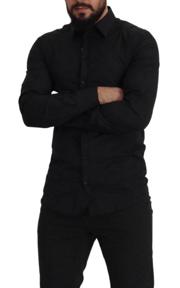 Elegant Slim Fit Black Cotton Dress Shirt Dolce & Gabbana