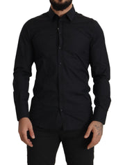 Elegant Slim Fit Black Cotton Dress Shirt Dolce & Gabbana