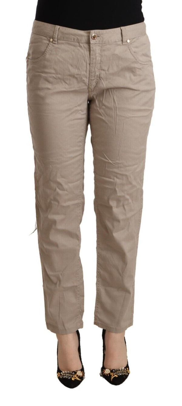 Beige Mid Waist Tapered Pants Acht